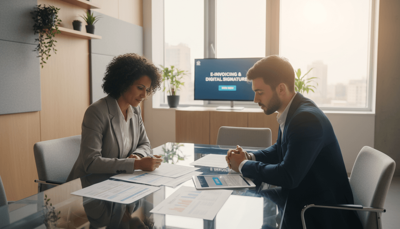 Business consultant and entrepreneur in collaborative discussion reviewing compliance documents at modern office meeting table Business consultant and entrepreneur in collaborative discussion reviewing compliance documents at modern office meeting table